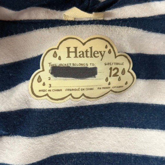 Hatley Kids Red Waterproof Hooded Raincoat Jacket Navy Stripe Terry Lined Sz 12 - Picture 7 of 10